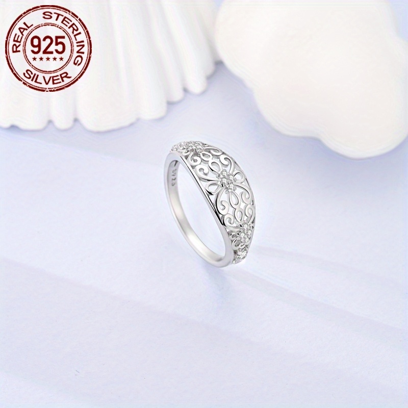 Vintage Flower Pattern Zirconia Ring - Hypoallergenic 925 Sterling Silver